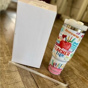 Personalized Teacher Life Tumbler w/ Handle & Straw – New in Box